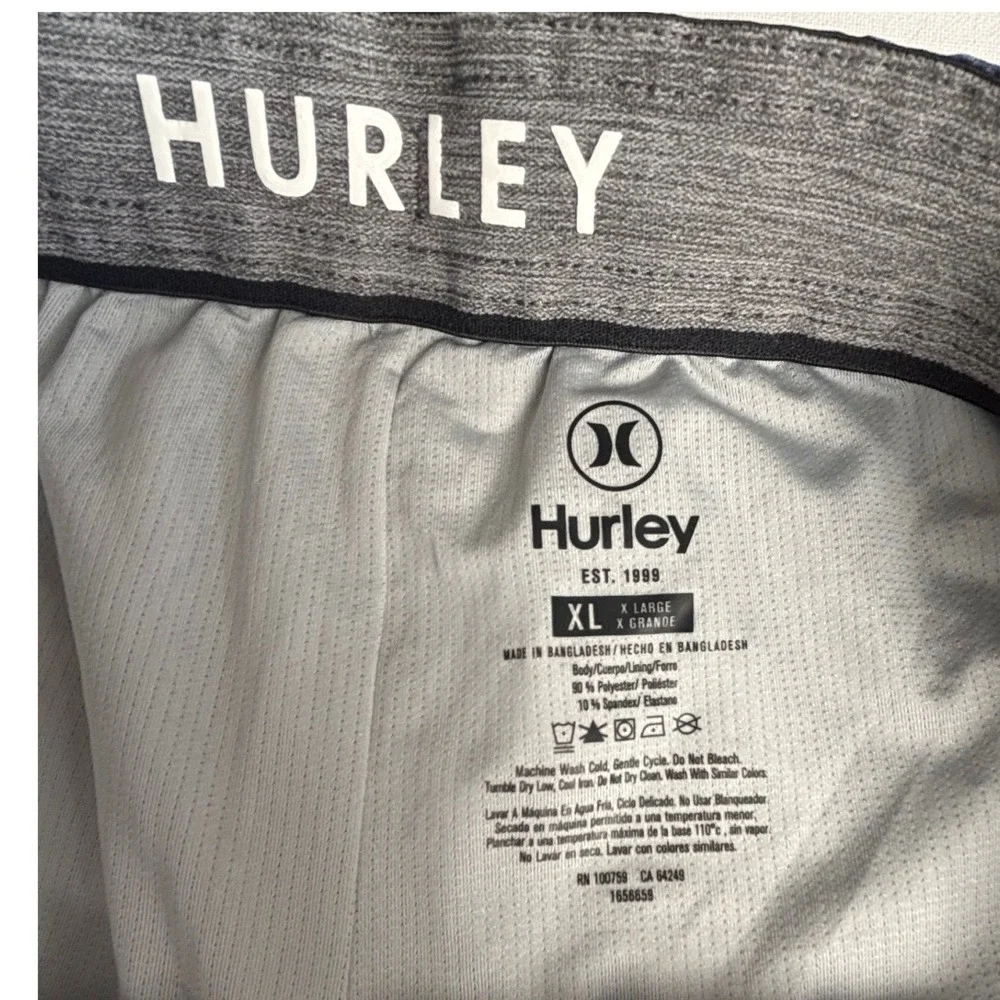 Hurley Mens‎ XL Board Shorts Striped Teal Grey Swim Trunks Mesh Liner Drawstring
